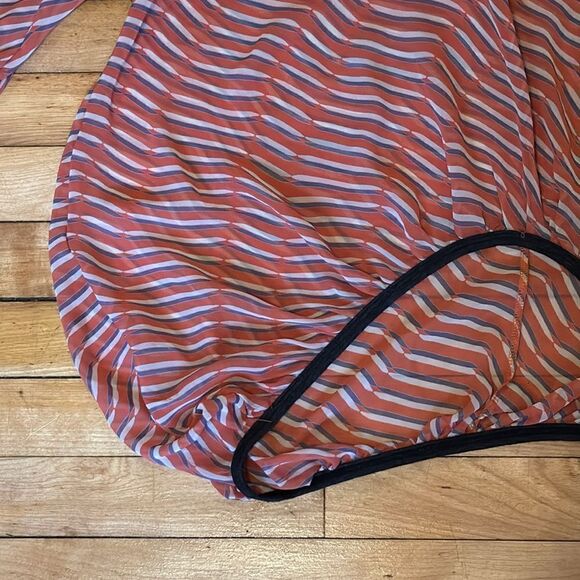 Ovi Women’s orange stripe Sheer Elastic Hem Cover Up Swim wear Blouse Size m - Picture 3 of 6